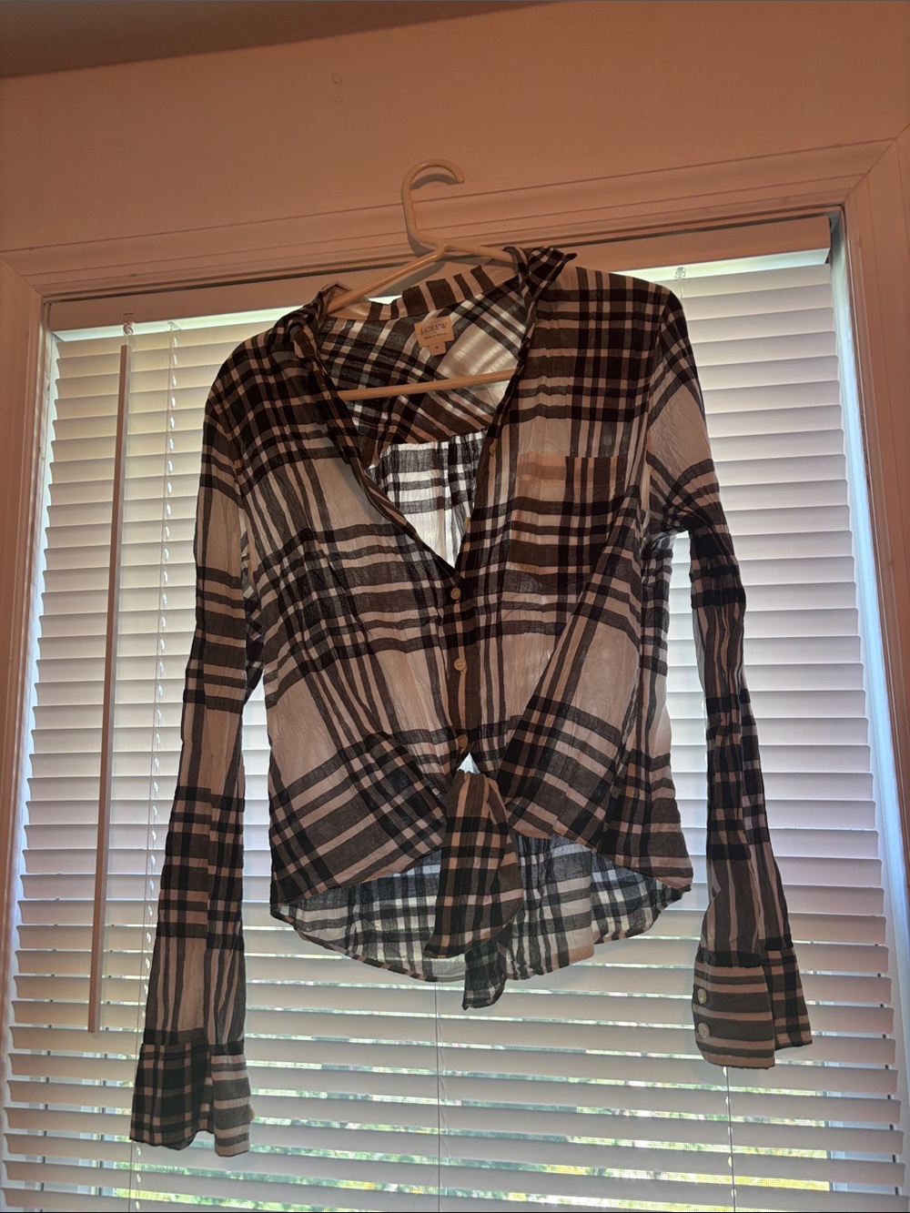 J. Crew Black & White Plaid Tie-Front Button-Down Shirt